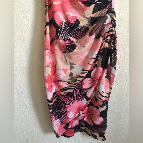 Cache Tropical Floral Wrap Dress - Pink and Brown. Size XS - Picture 8 of 9
